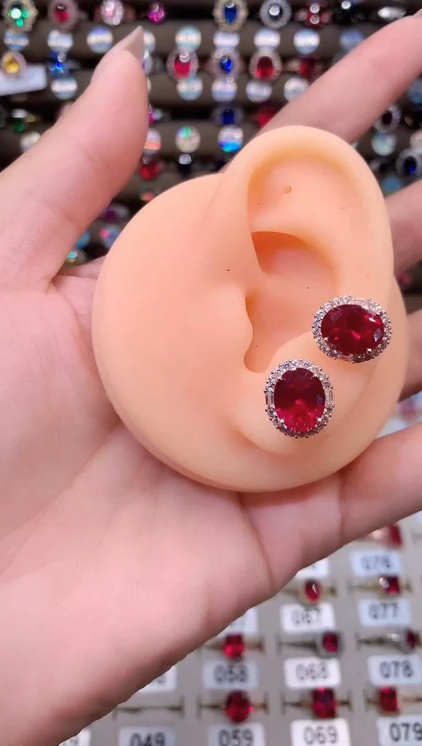 耳饰银S925镶嵌红宝石810玫瑰金