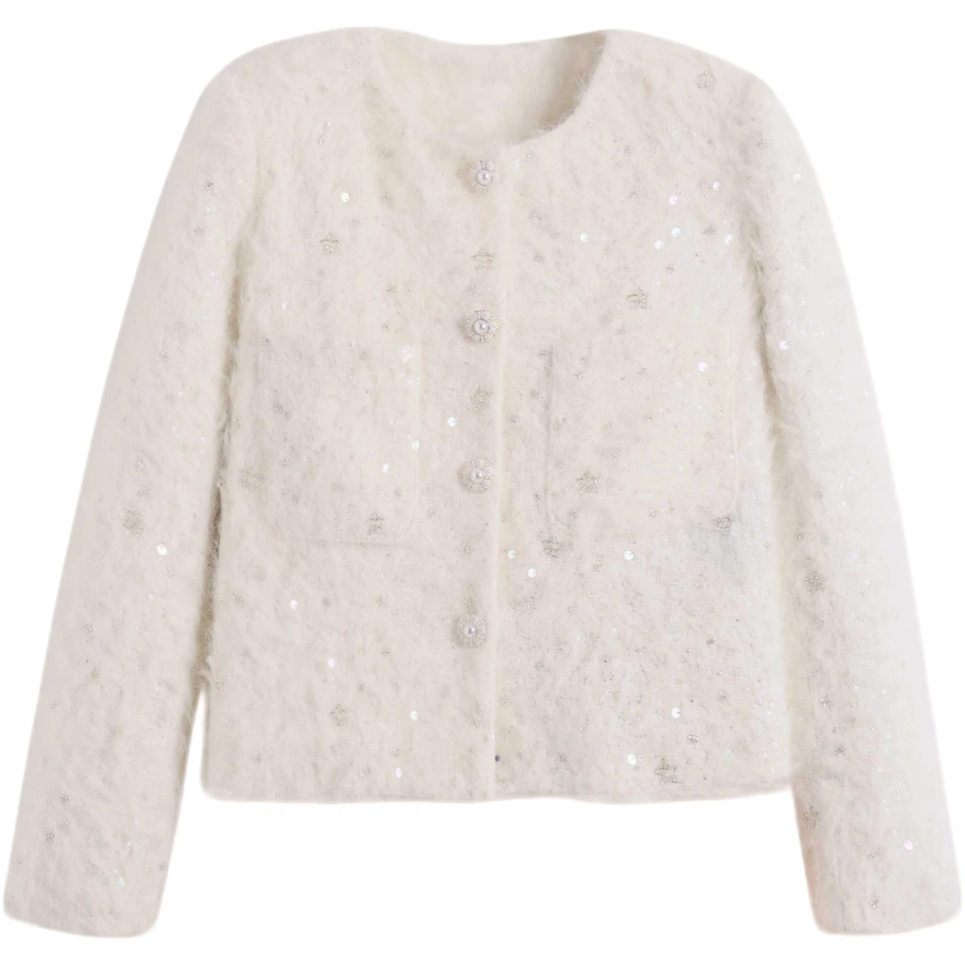 冬季精致名媛风珠片毛茸短款外套女装OK01042