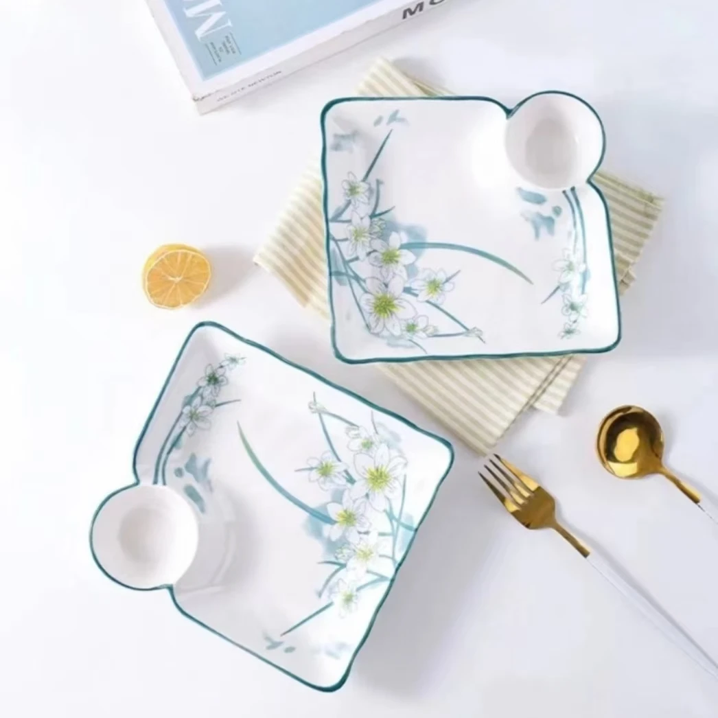 水仙花饺子盘两个/瑕疵破损先联系客服/餐饮具商家提供