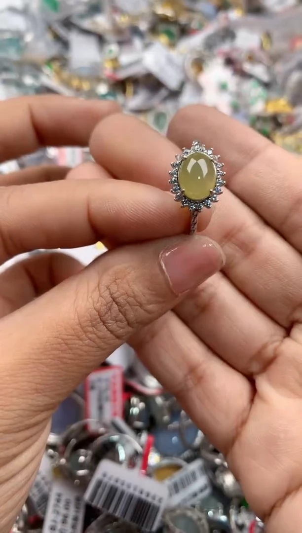 银S925镶嵌戒指翡翠8888----7