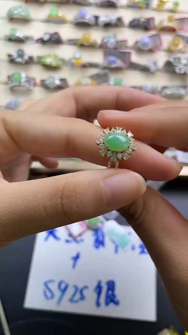 银S925镶嵌戒指翡翠翡翠 蛋面 银S925镶嵌