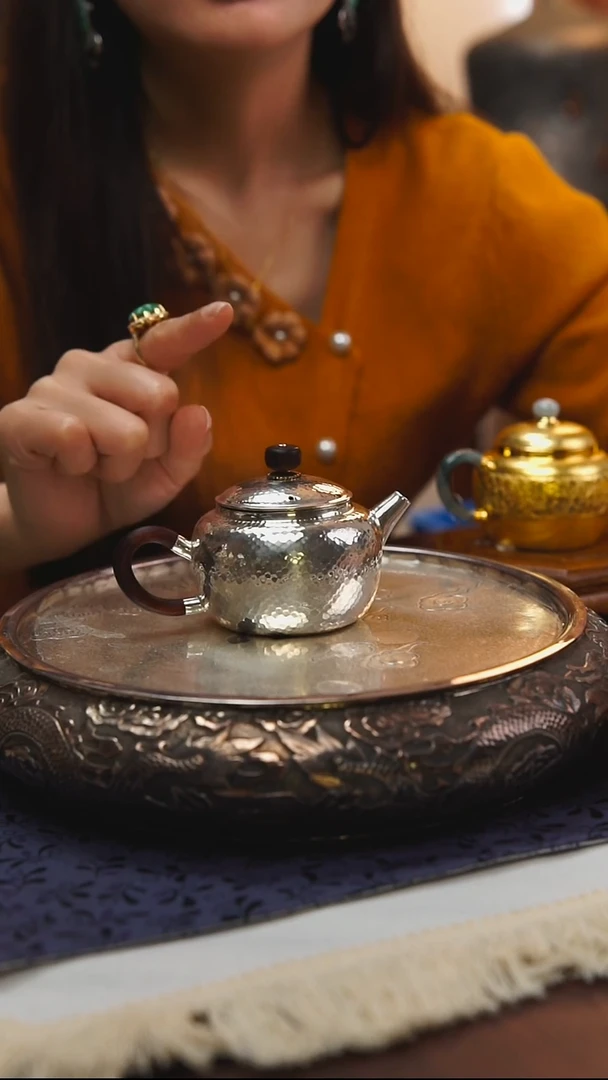 古悦足银999泡茶壶