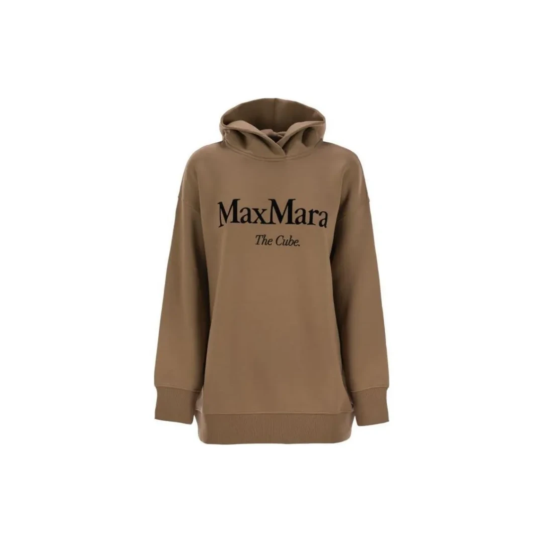 全新未使用 MaxMara 'S Felpa Jersey 卫衣带标志 女款 卡其色
