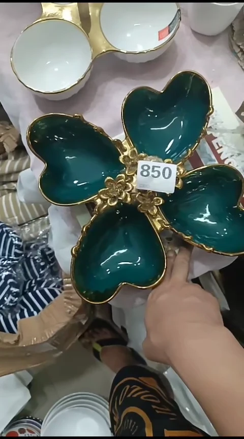 瓷甜**麻850绿金果盘