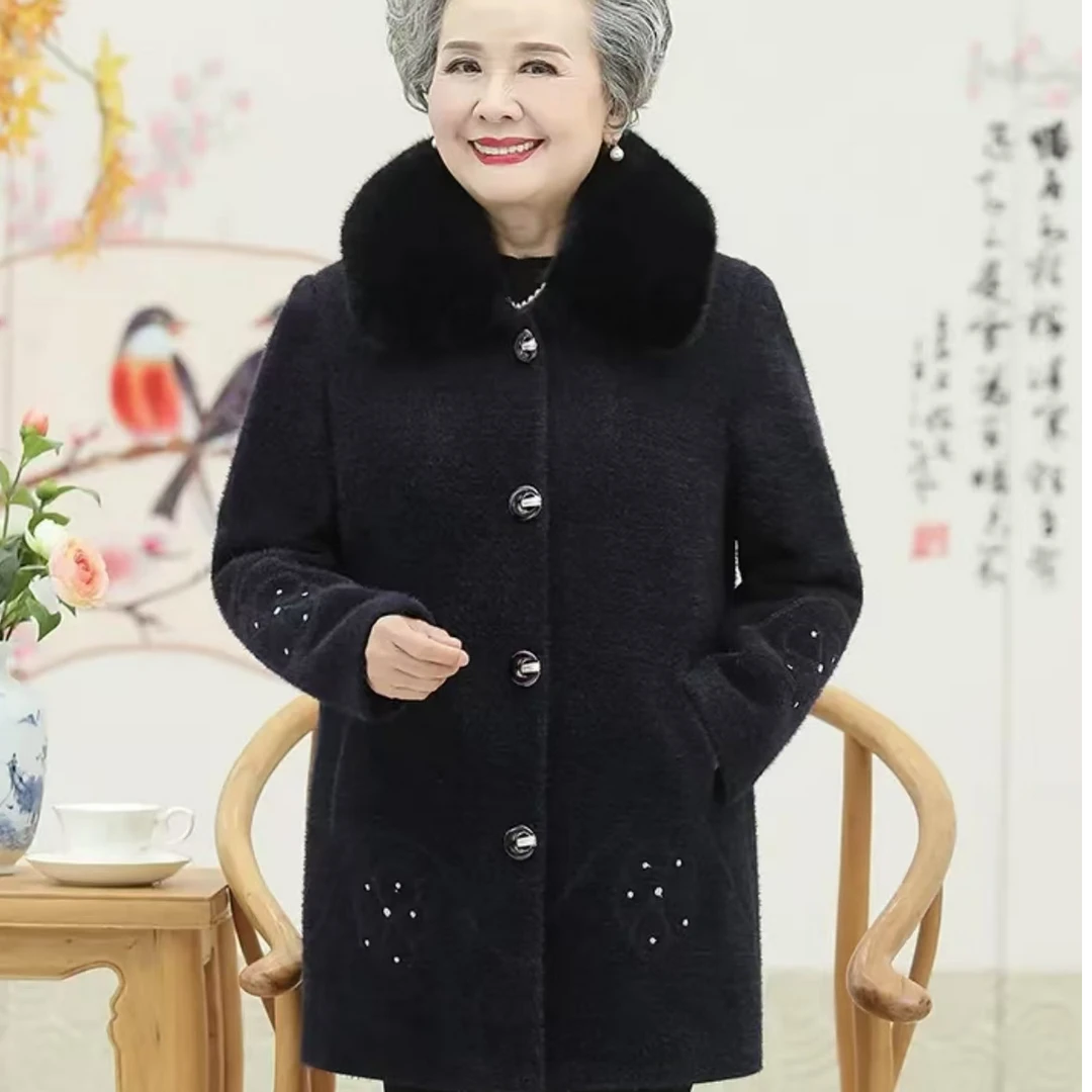 8641-（无毛领）奶奶装外套中老年人冬装妈妈加厚中长款大衣C23-1-3