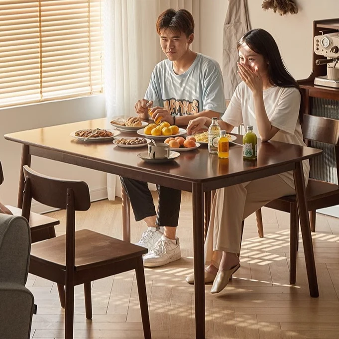 全实木餐桌椅组合现代简约餐厅桌子胡桃色饭桌北欧餐桌家用小户型