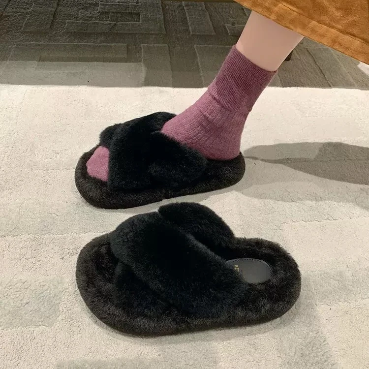 8002#交叉毛毛拖鞋