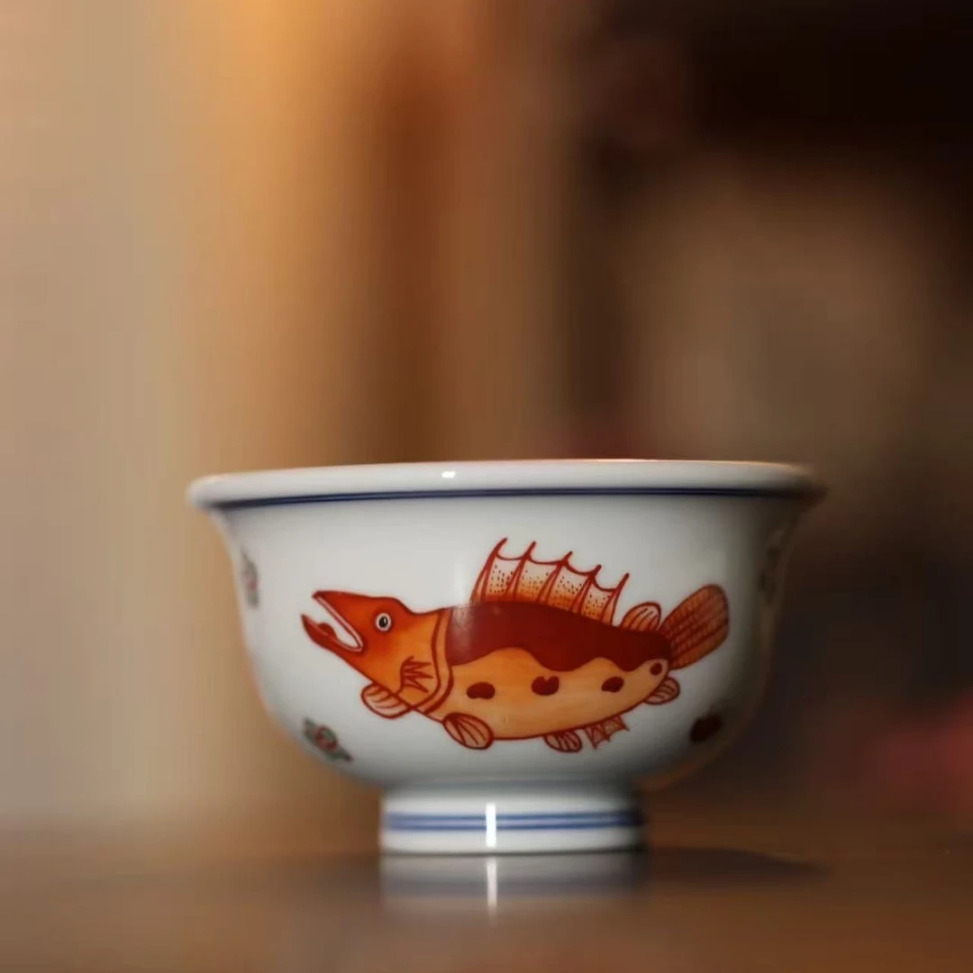 【立勤堂】手工手绘红鳜鱼压手 | 周大乐优选 | 景德镇茶具