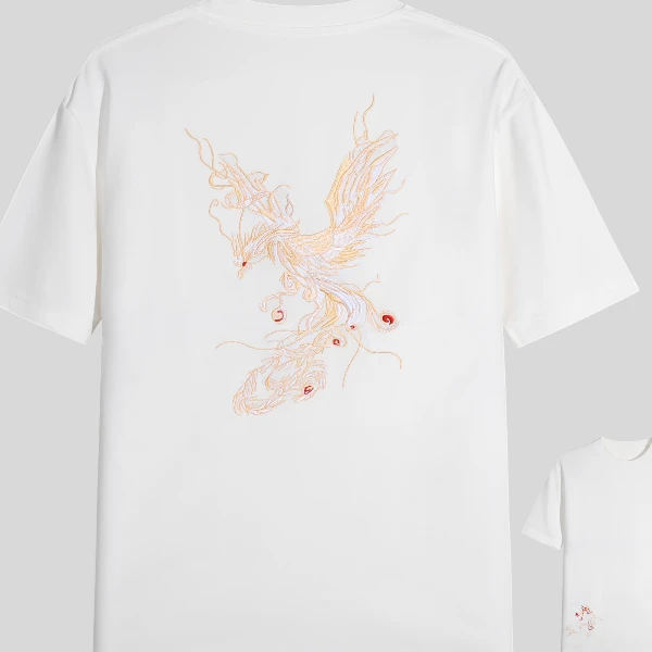 224老鹰重工国潮刺绣短袖T恤男女同款情侣宽松圆领半袖中国风