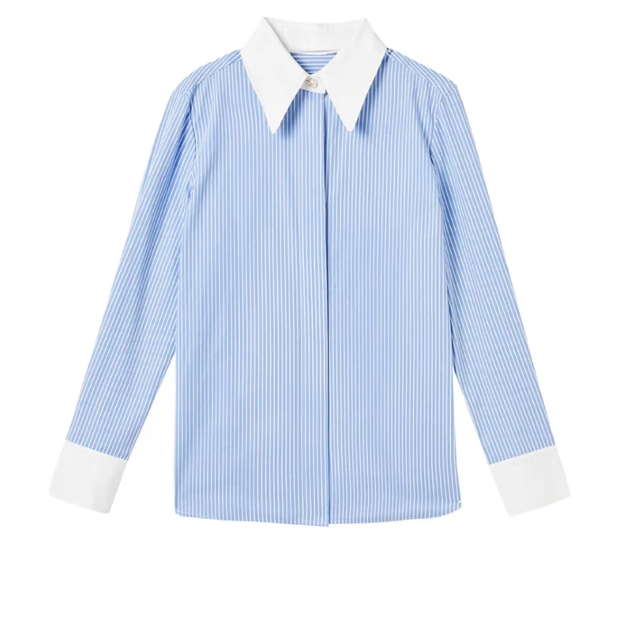 【朗】25年春秋新款纯棉蓝色设计感条纹衬衫-LZ004B11