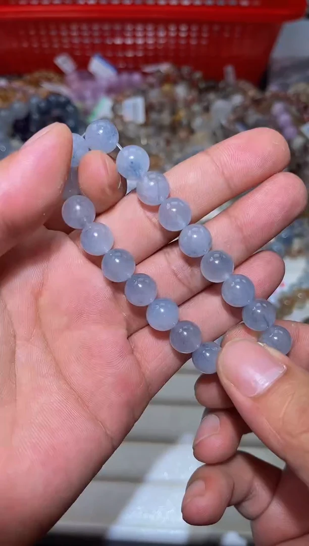 水晶手串未镶嵌L50-9mm蓝兔毛单圈-多样性发其一