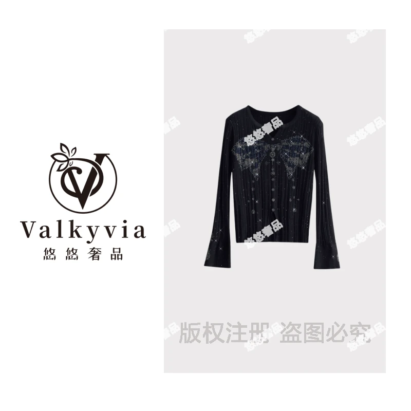 【Valkyvia/悠悠奢品】桑蚕丝羊毛烫钻蝴蝶结设计针织开衫msl587