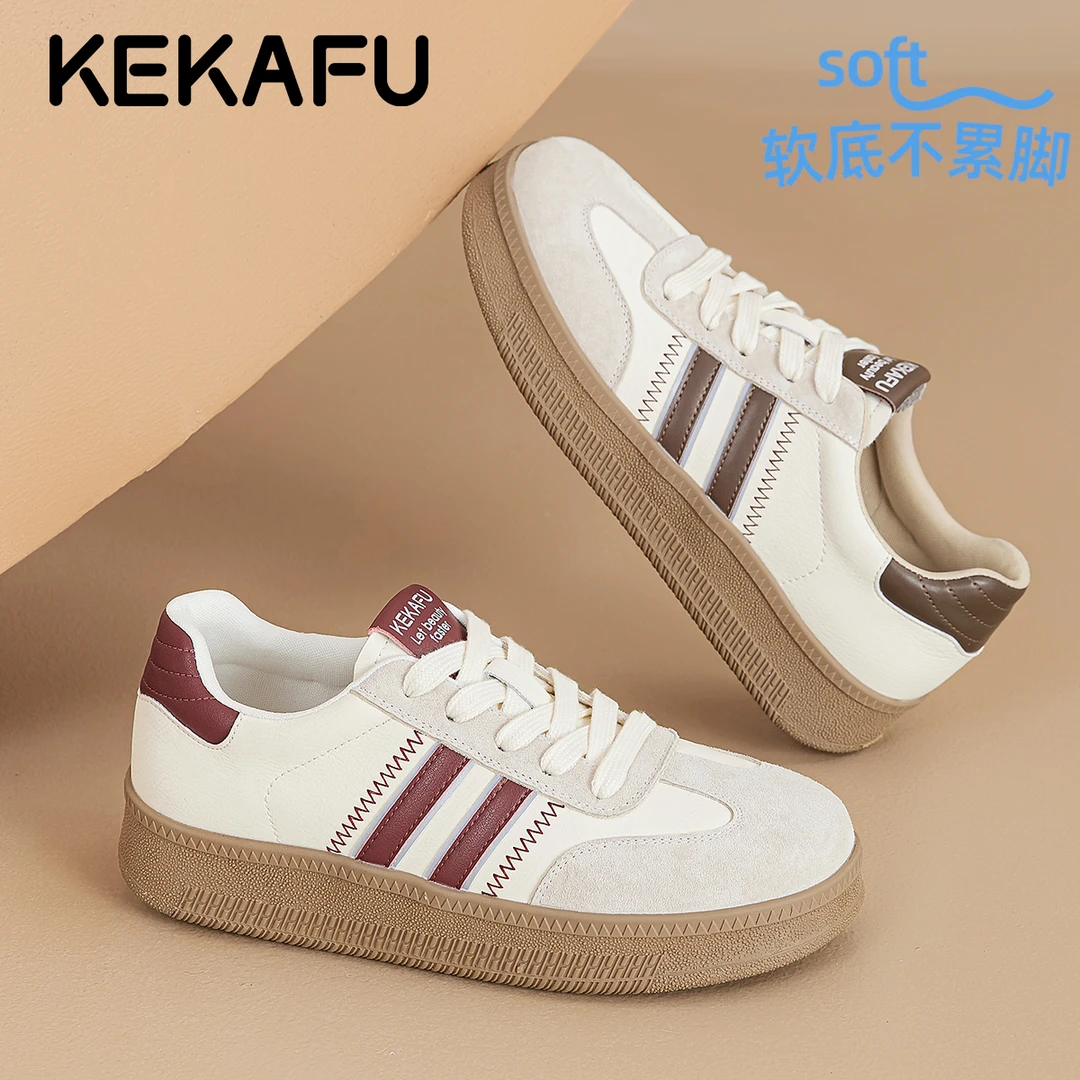 珂卡芙真皮薄款配裙子百搭板鞋女2025秋季新款系带平底阿甘德训鞋