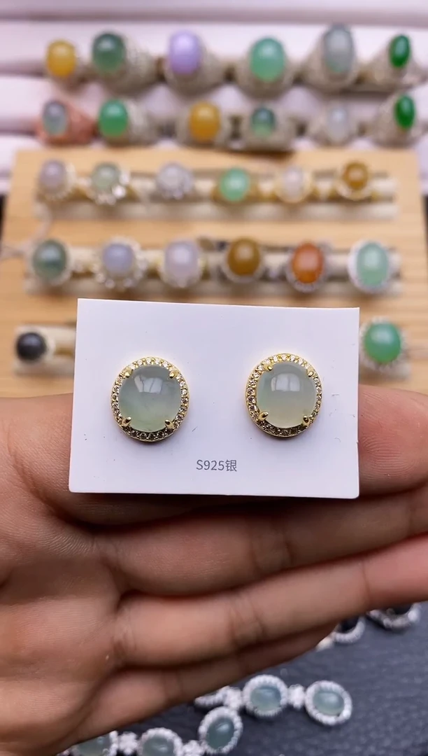 【闪购商品】翡翠耳饰银S925镶嵌6966
