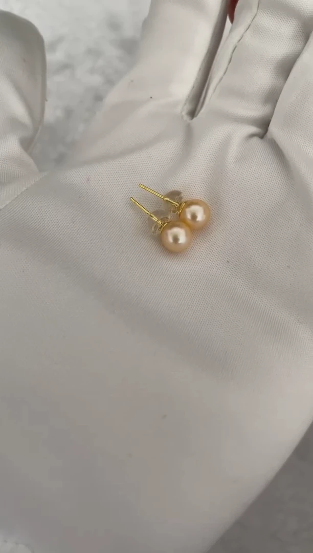 银S925镶嵌海水珍珠耳钉AK羽皇金素钉6.5-7mm