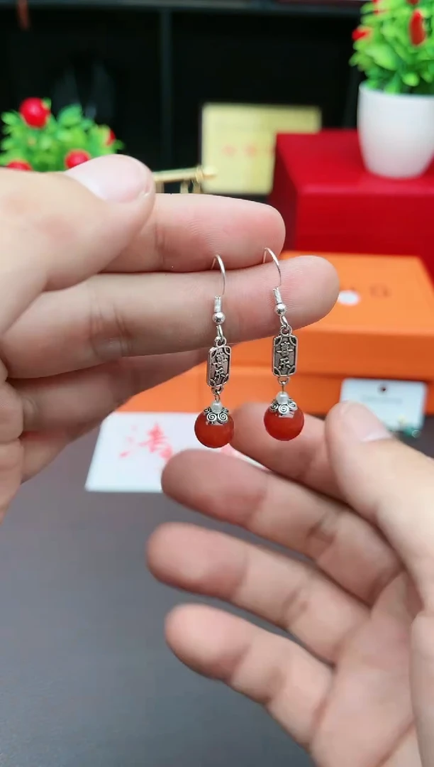 【闪购商品】南红玛瑙耳饰银S925镶嵌730000