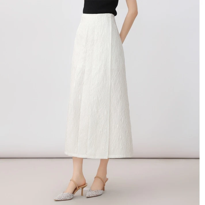 阿玛施5200382【新中式】高腰显瘦精致百搭中长冬款中阿灰色半裙