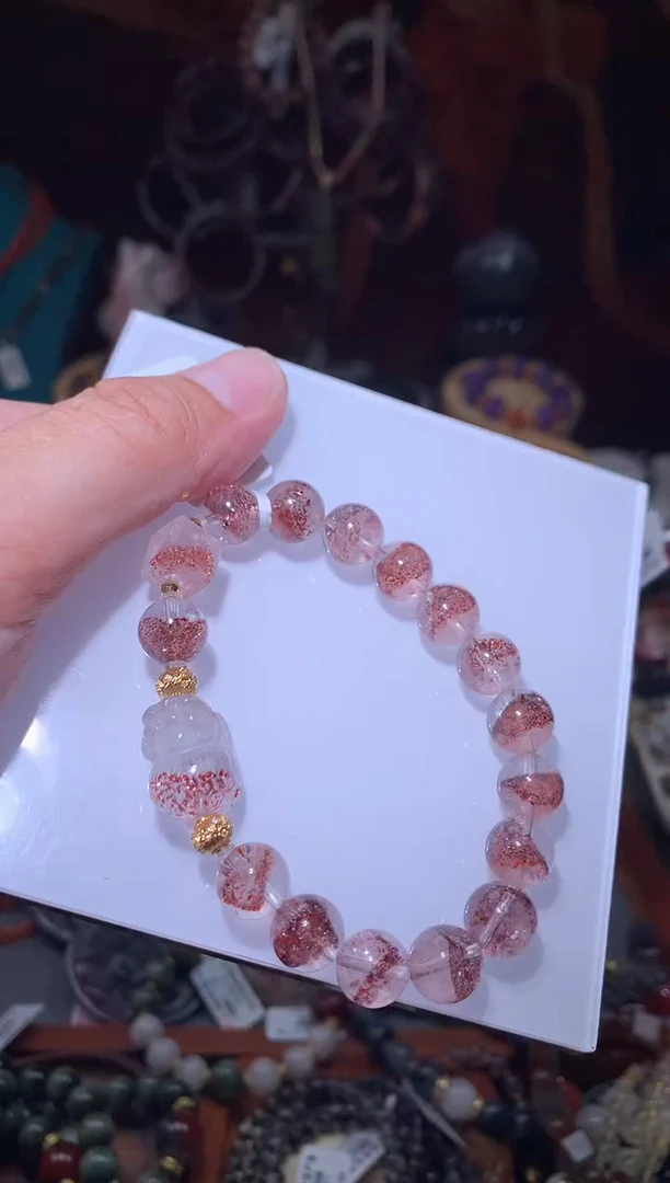 水晶珠宝半成品18K金镶嵌金草莓