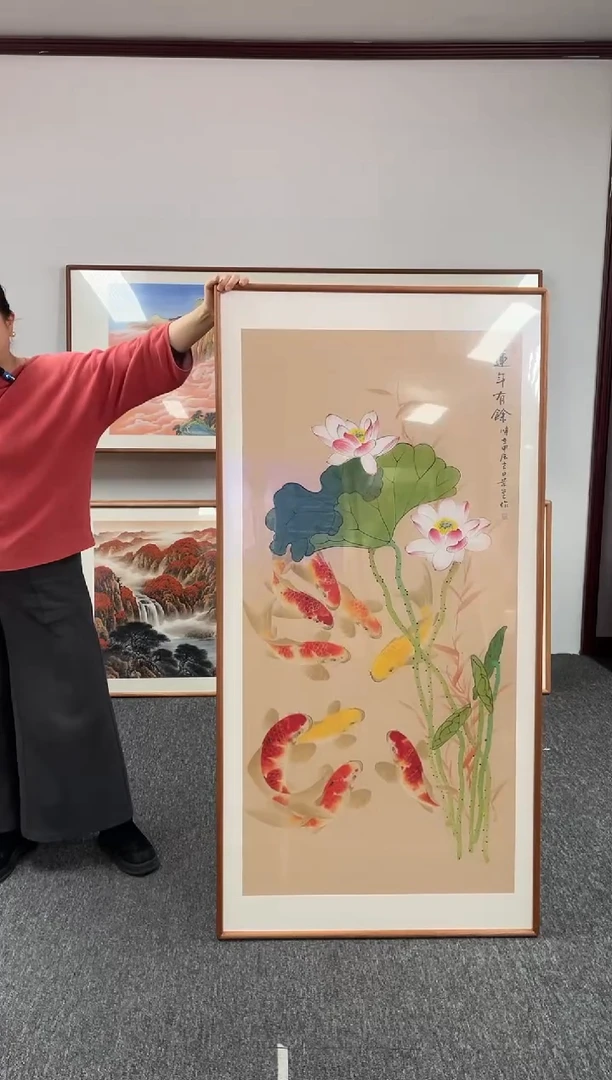 【闪购商品】国画荷花九鱼图155*78绘画作品