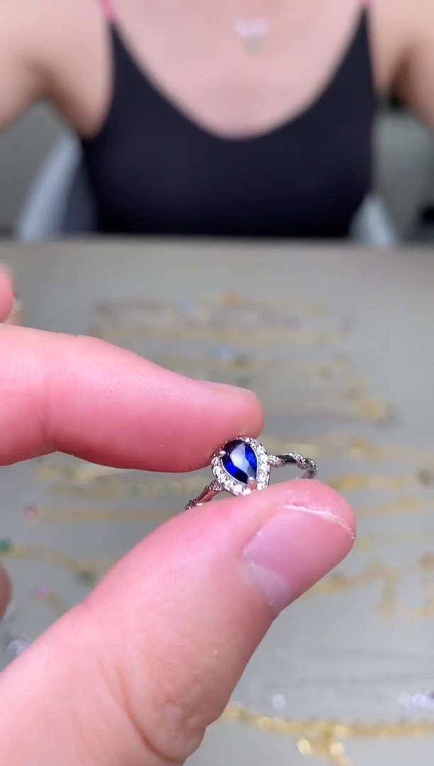 蓝宝石戒指银S925镶嵌戒指