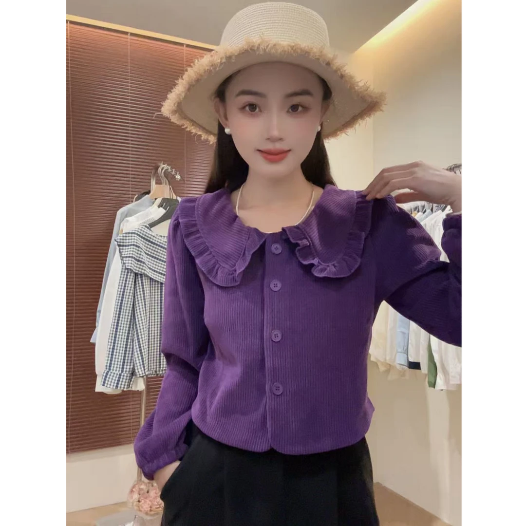 秋冬娃衬衫女设计感小众娃娃领减龄开衫法式温柔别致独特短上衣