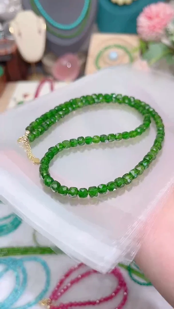 项链透辉石银S925镶嵌刻699