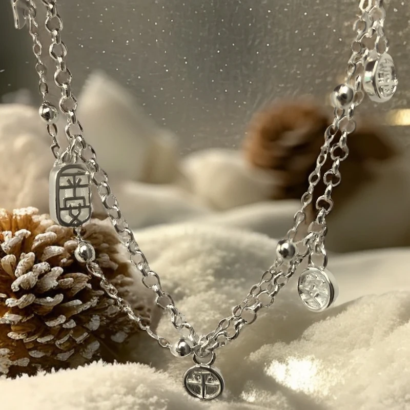 足银脚链 平安喜乐双层民族风脚链