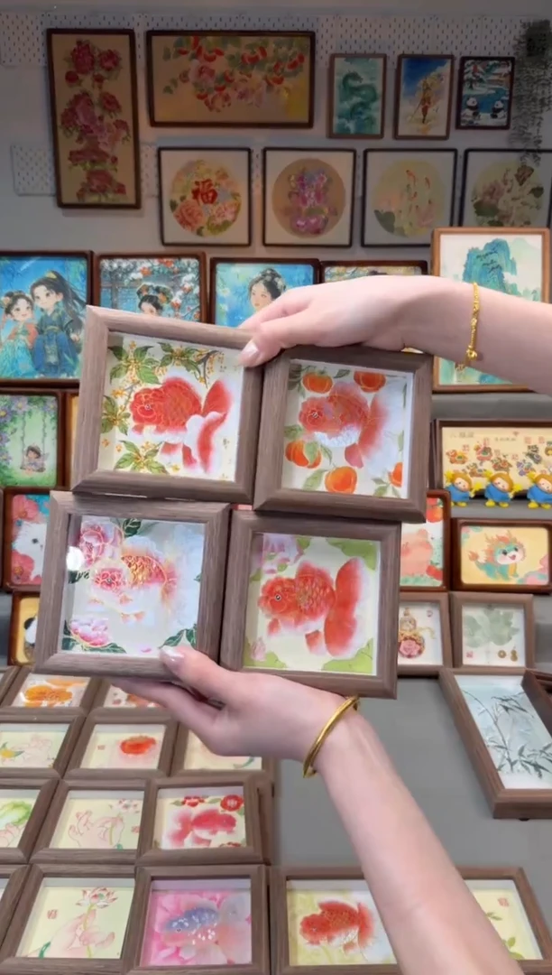 国画桂花 柿子 荷花 牡丹 小鱼 四幅12