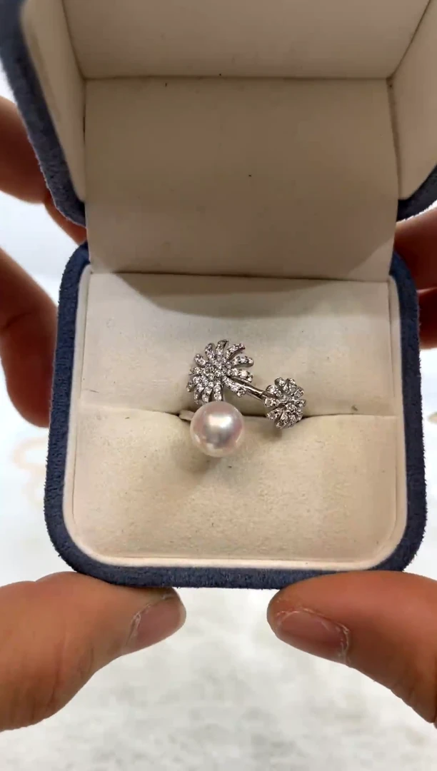 银S925镶嵌戒指海水珍珠8.5-9