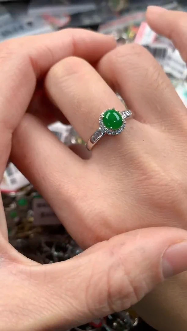 银S925镶嵌戒指翡翠5           9