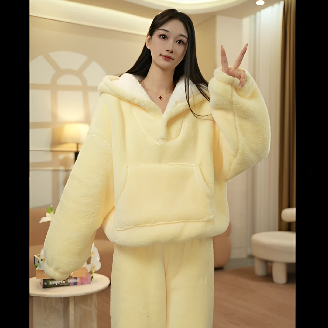 【王大拿专属】毛绒加厚新款睡衣休闲慵懒风厚款连帽可家居可外穿