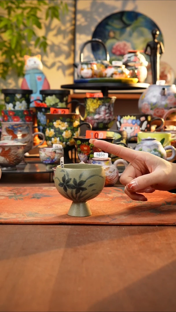 瓷片景德镇手工手绘欢喜