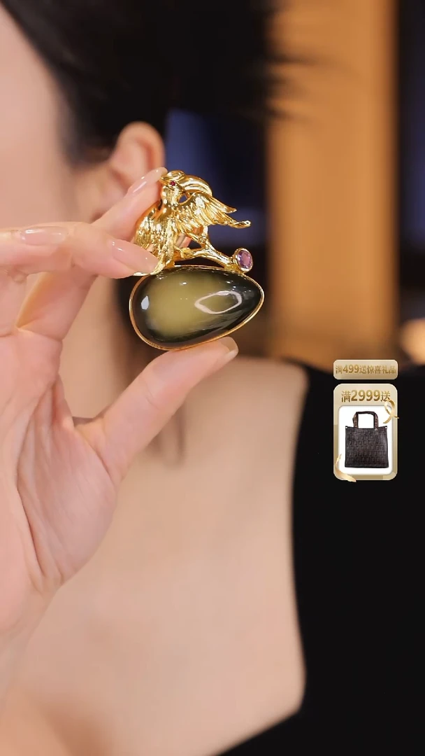 琥珀颈饰银S925镀金镶嵌绿蜜项链KGX473