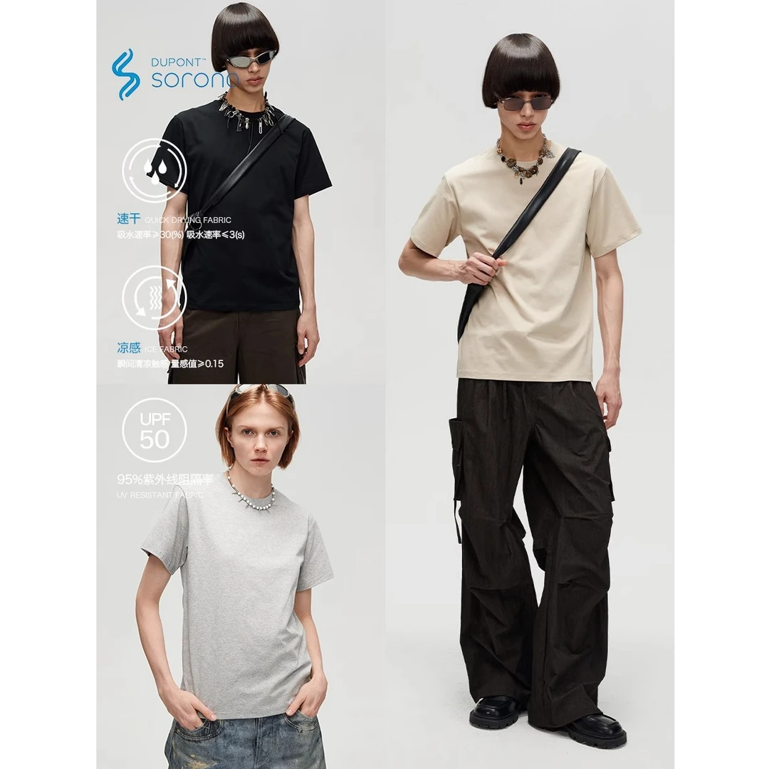 LIMPIDOCULUS 三色基础常规款百搭休闲正肩圆领短袖