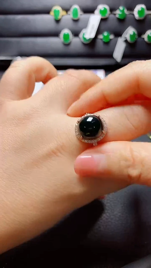 银S925镶嵌戒指翡翠 天然翡翠A货s925银镶