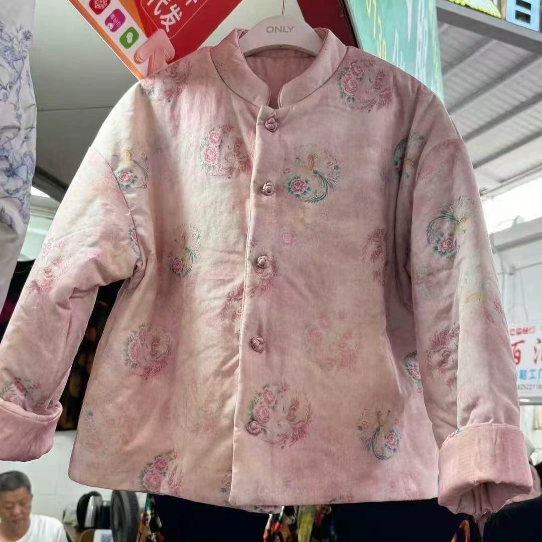 秋冬季民族风女中式复古文艺印花保暖加厚中国风