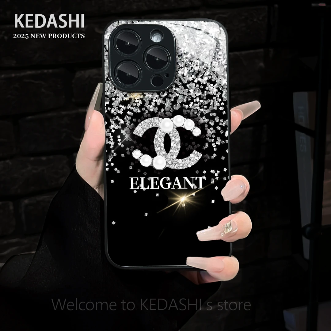 闪钻双C玻璃壳适用苹果17promax华为vivo/oppo手链手机壳女