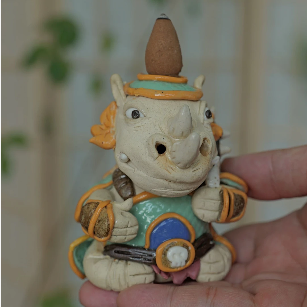 纯手工手捏可爱犀牛香插倒流香茶道香道摆件