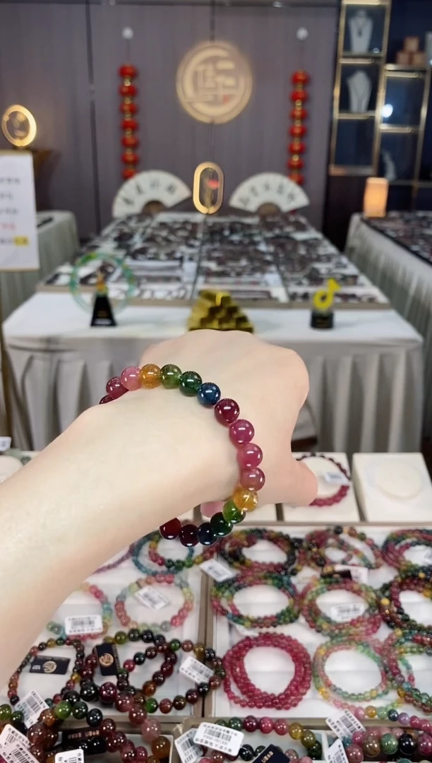 未镶嵌冰透体老矿碧玺彩虹单圈手串8mm+碧玺hon多样性发一条