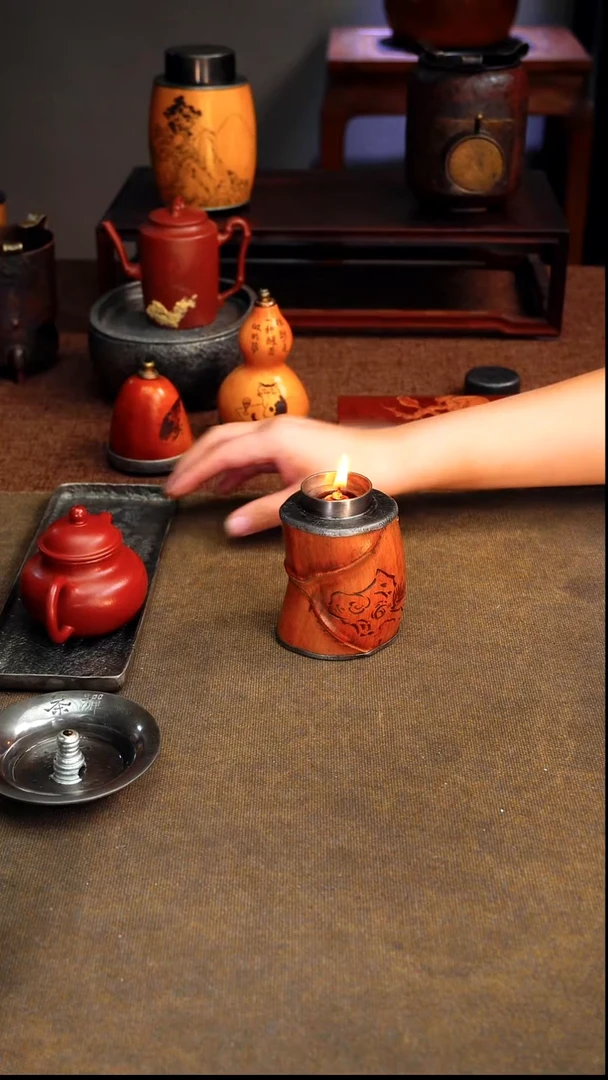 9789大容量油灯雕刻菖蒲竹包锡高10直径9.8