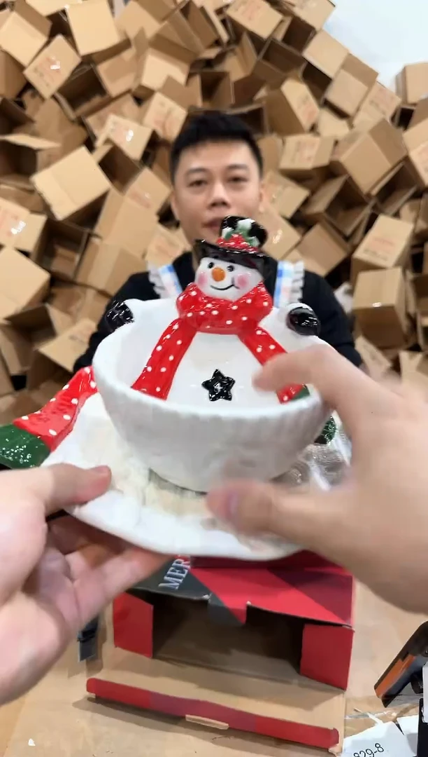 瓷片原盒雪人盘加雪人碗