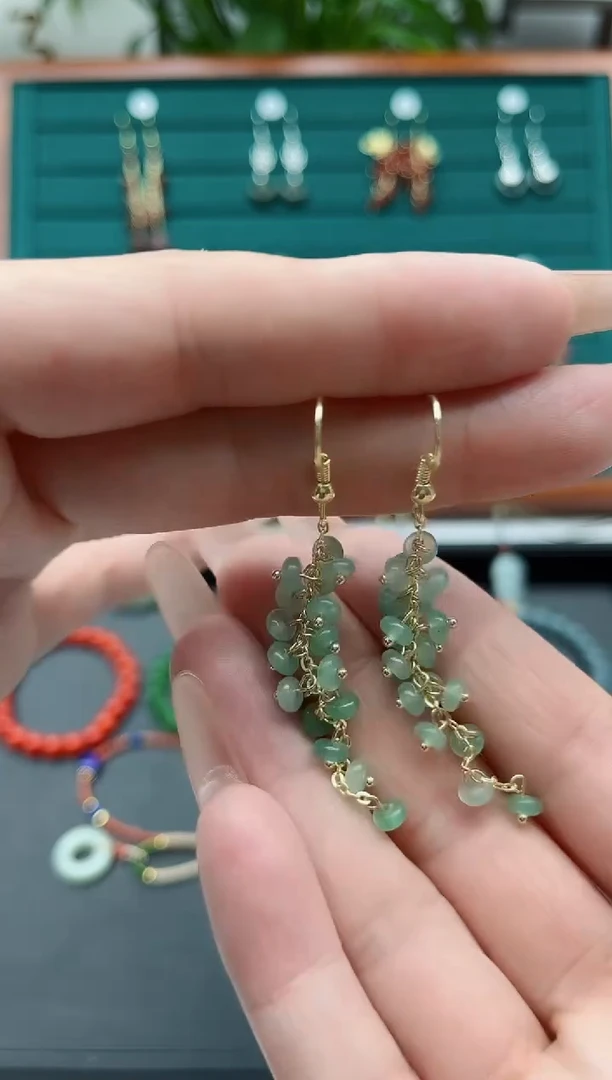 【闪购商品】东陵石耳饰银S925镀金镶嵌9东陵玉