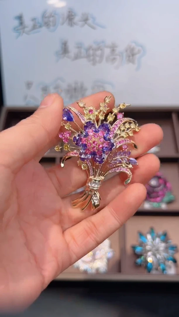 锆石铜合金彩色花束胸针