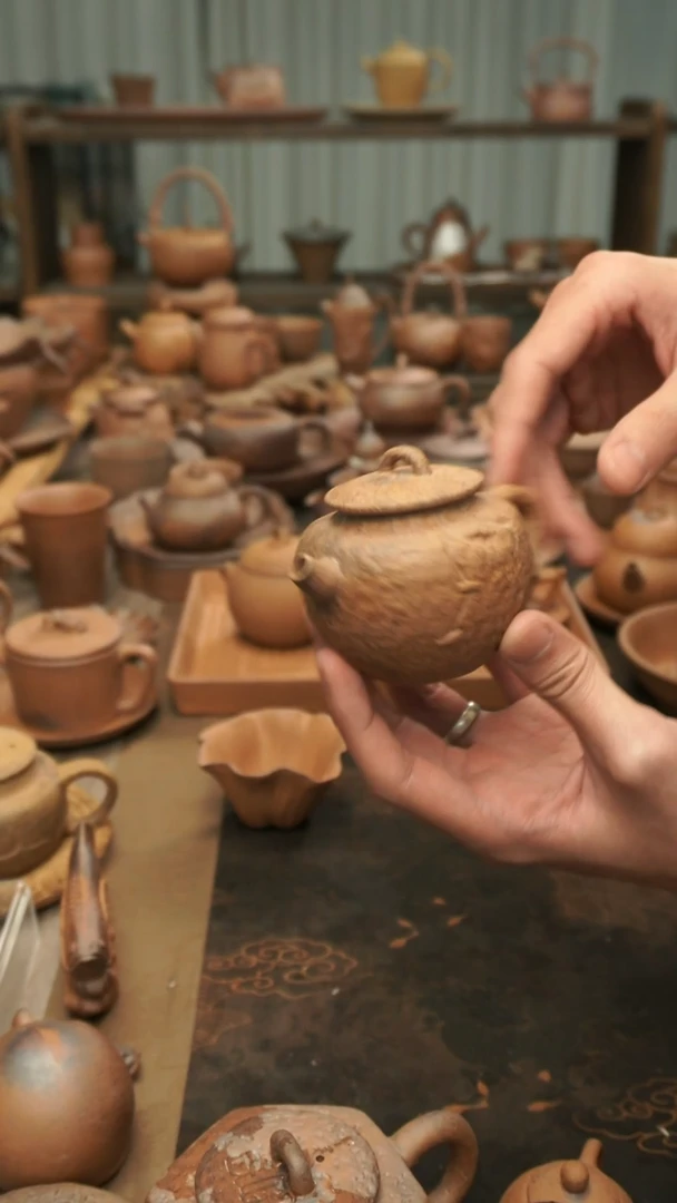 老岩泥原矿料  手捏锯钉渔翁壶120ml