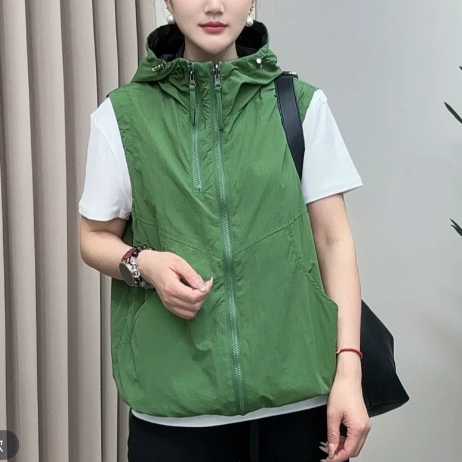 带帽连帽拼接拉链休闲女透气韩版时尚马夹薄款情侣
