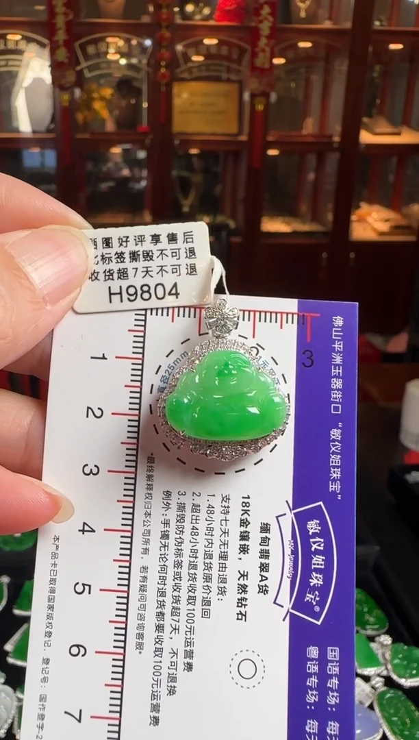 颈饰18K金镶嵌翡翠H9804冰绿佛公