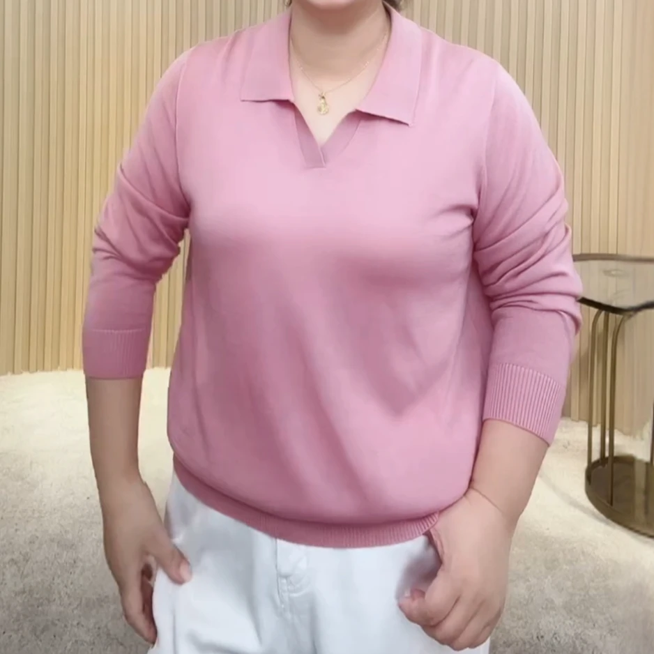 莱赛尔天丝中老年妈妈装2025秋冬新款百搭遮肉显瘦长袖翻领上衣