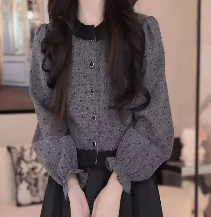 高级感木耳边衬衫女春秋季2025新款时髦优雅风上衣宽松百搭衬衣