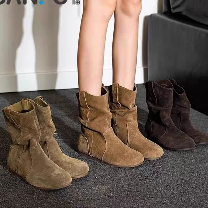 {啊泉02}复古绒面西部牛仔靴马丁靴女鞋2025新款春秋两穿短靴