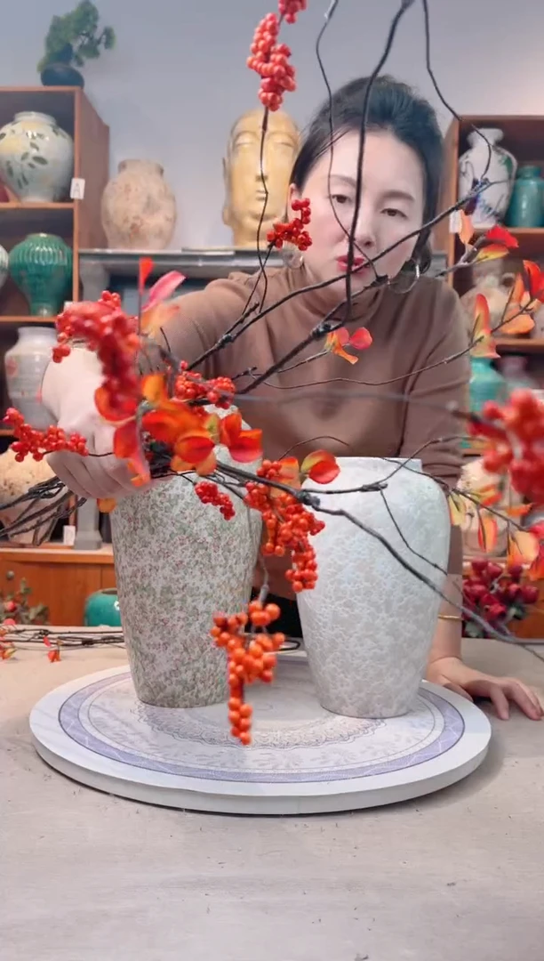 瓶陶瓷花瓶  仿真花 红果干支 8支